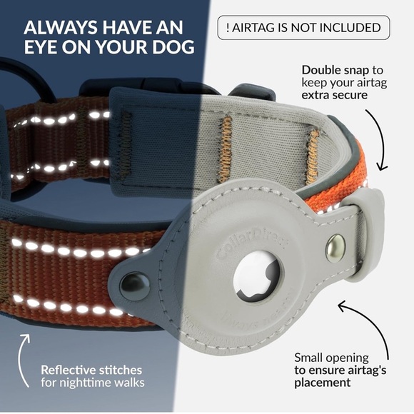 Air Tag Dog Collar - Reflective stitching & Orange - for medium size dogs - Picture 4 of 12